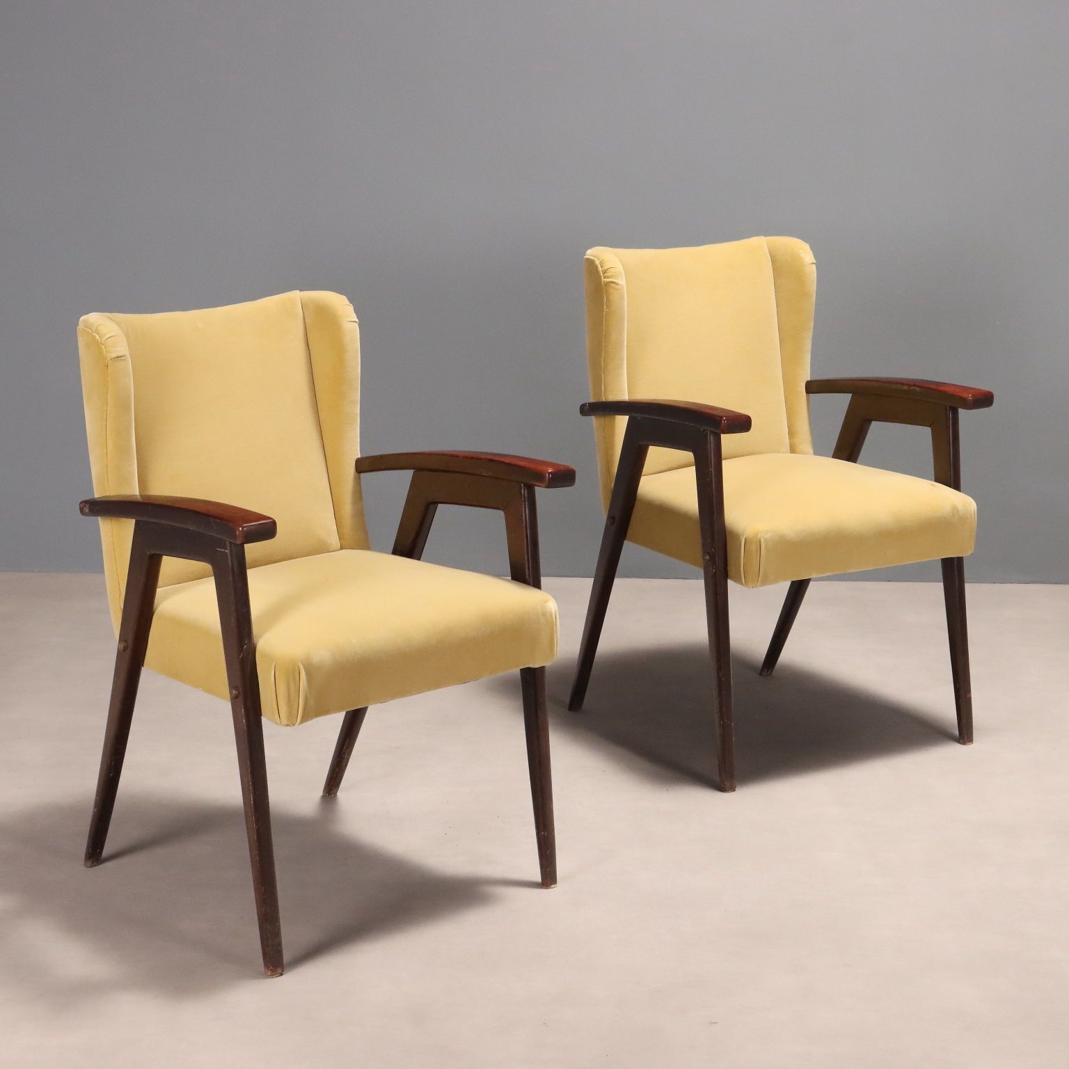 Vintage fauteuils, design, hout, schuim, stof, Italië, jaren 1960