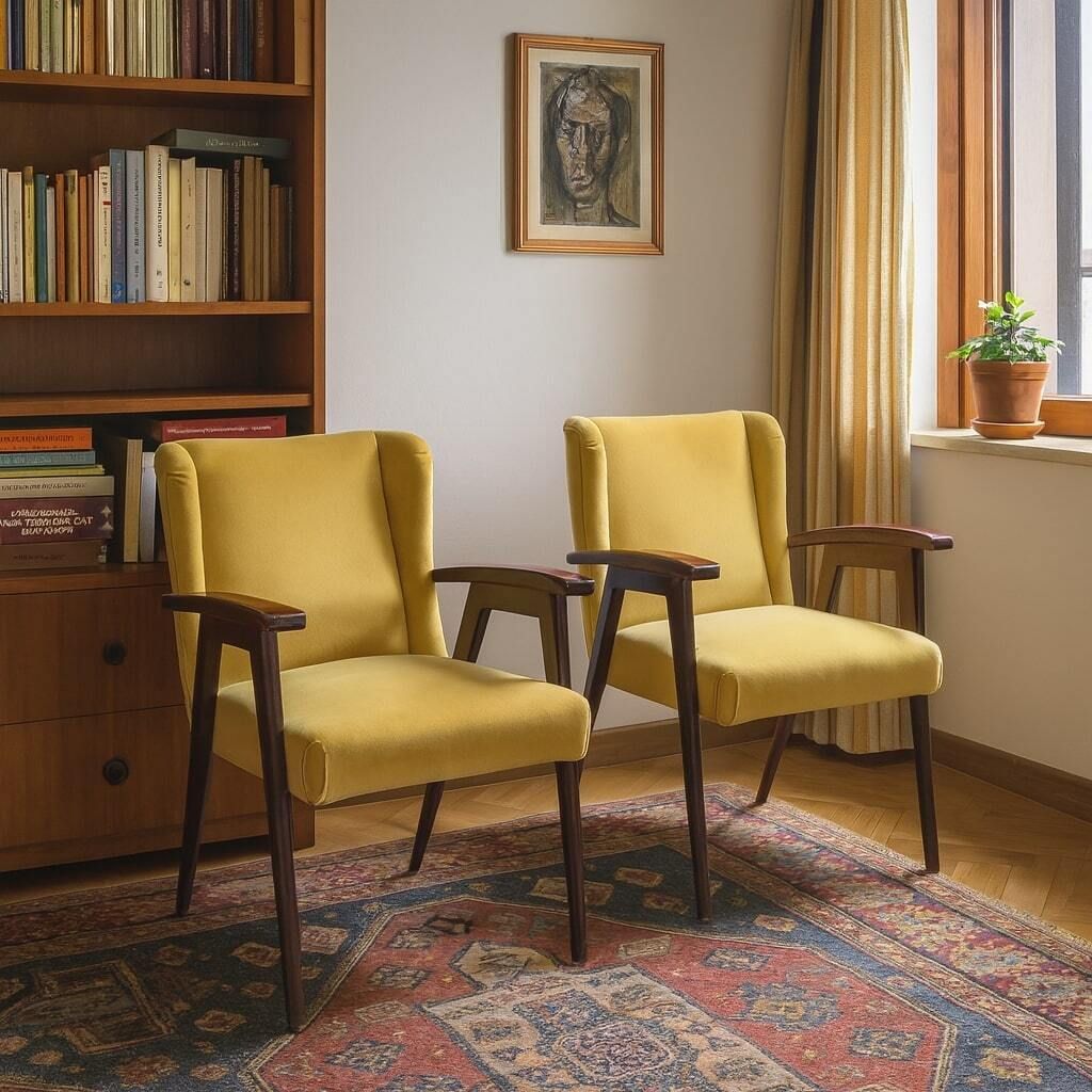 Vintage fauteuils, design, hout, schuim, stof, Italië, jaren 1960 photo furniture