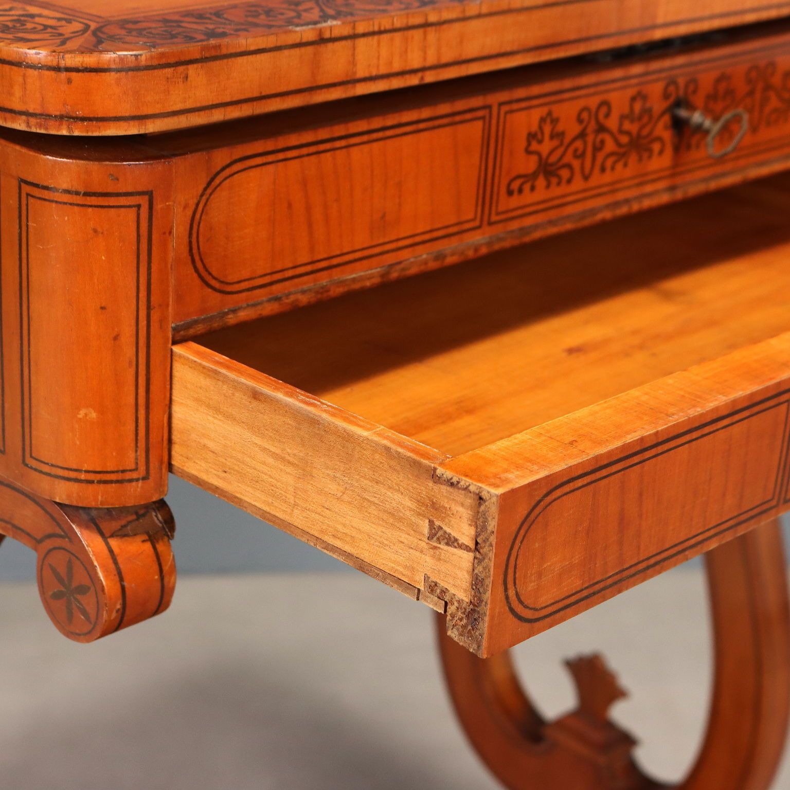 photo furniture Antique Sewing Table Charles X Cherrywood Inlays XIX Century