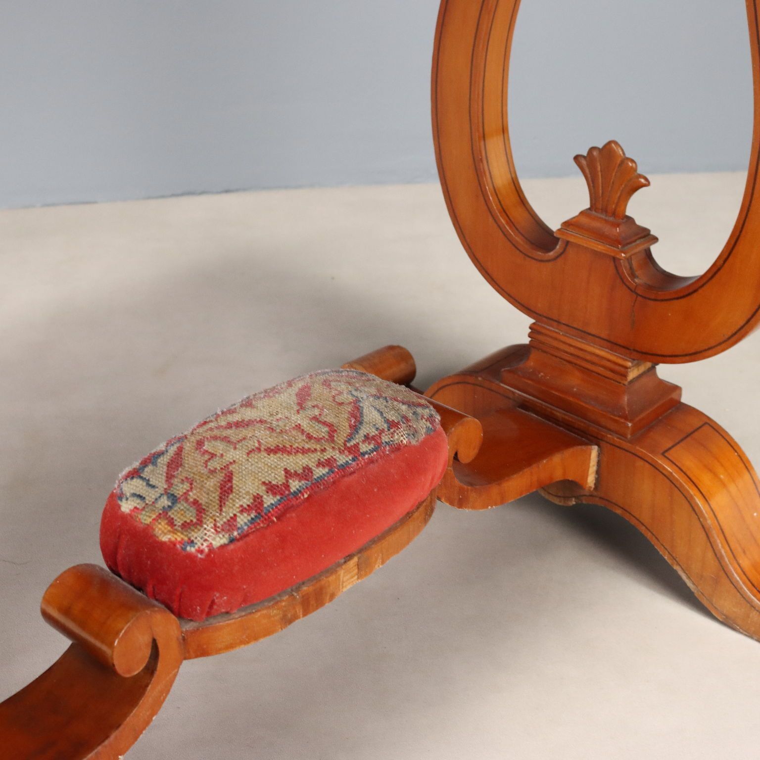 Furniture Antique Sewing Table Charles X Cherrywood Inlays XIX Century photo