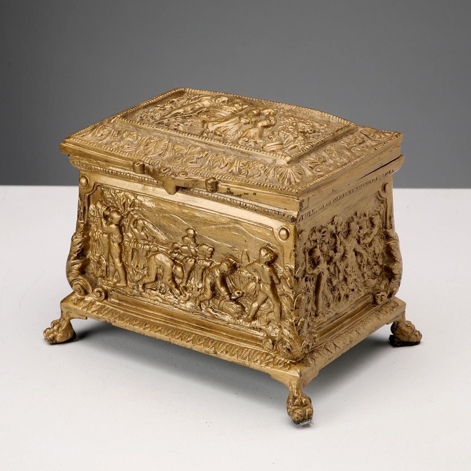Antique Casket Bronze Labour Scenes Italy XX Century photo for sale