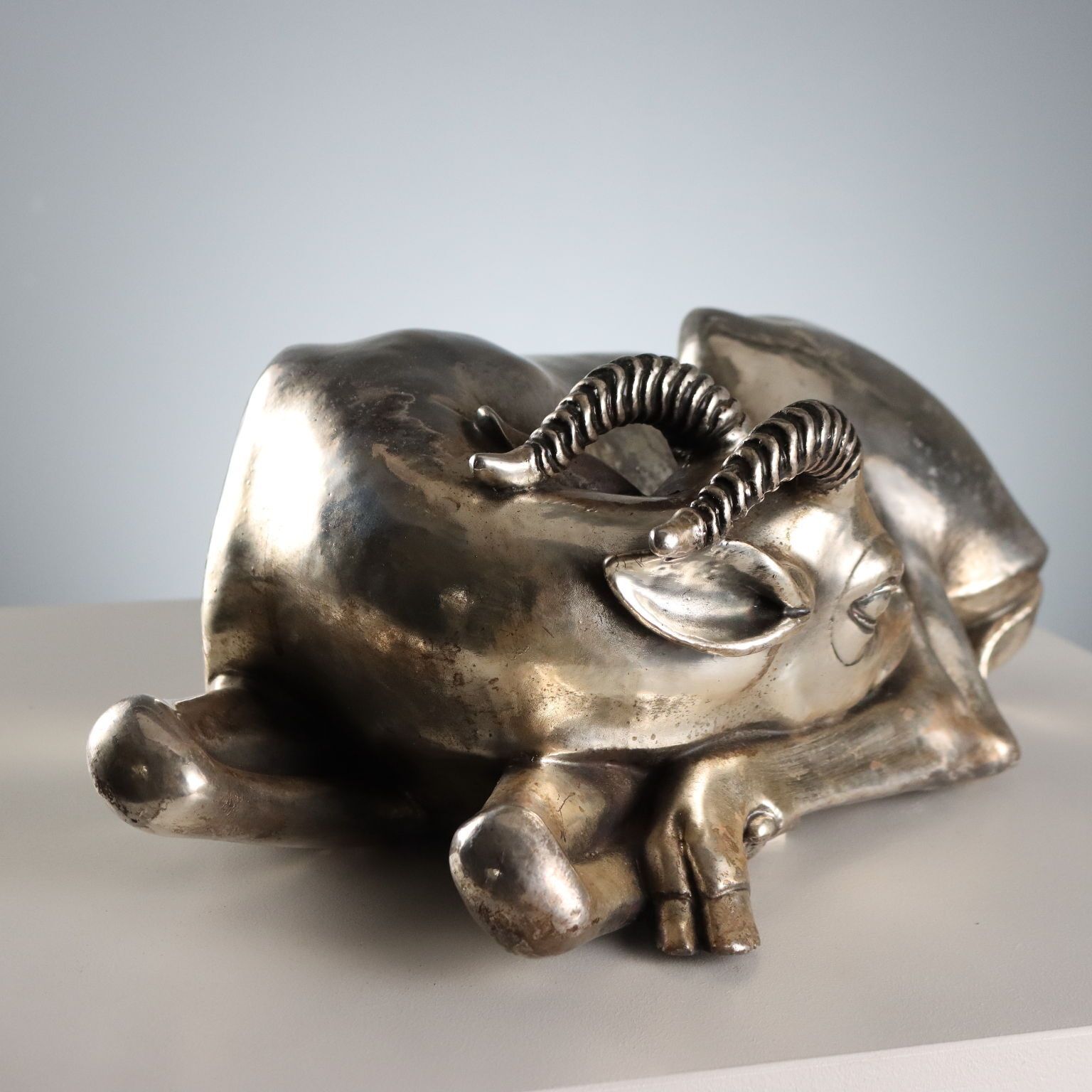 Antique Sculpture Of Antelope Silver Plated F.Lli Raddi XX Century photo vinterior