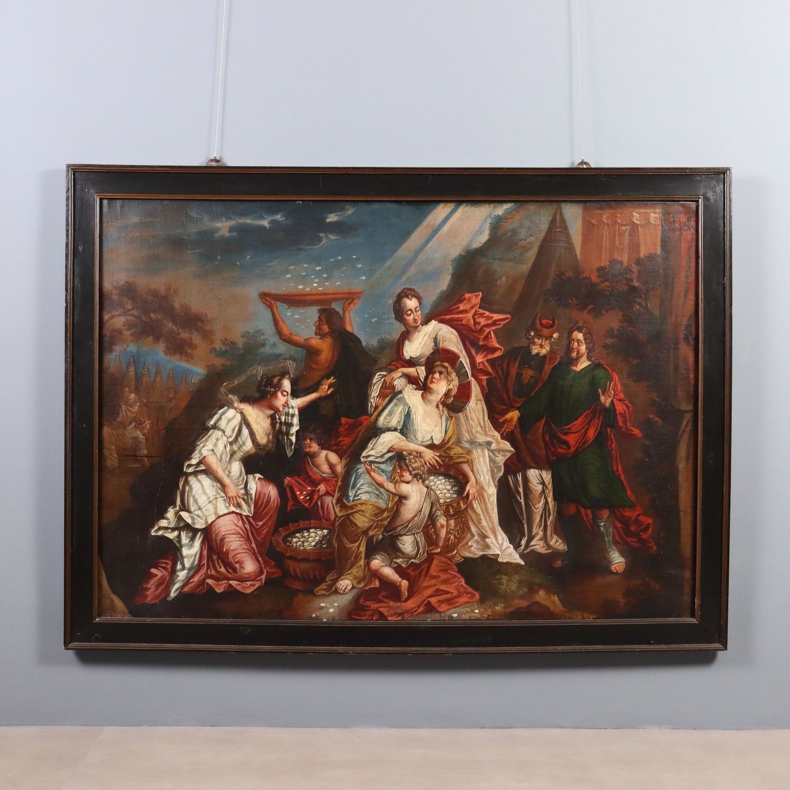 Tableau d'époque La Cueillette de la manne, huile sur toile, XVIIIe siècle