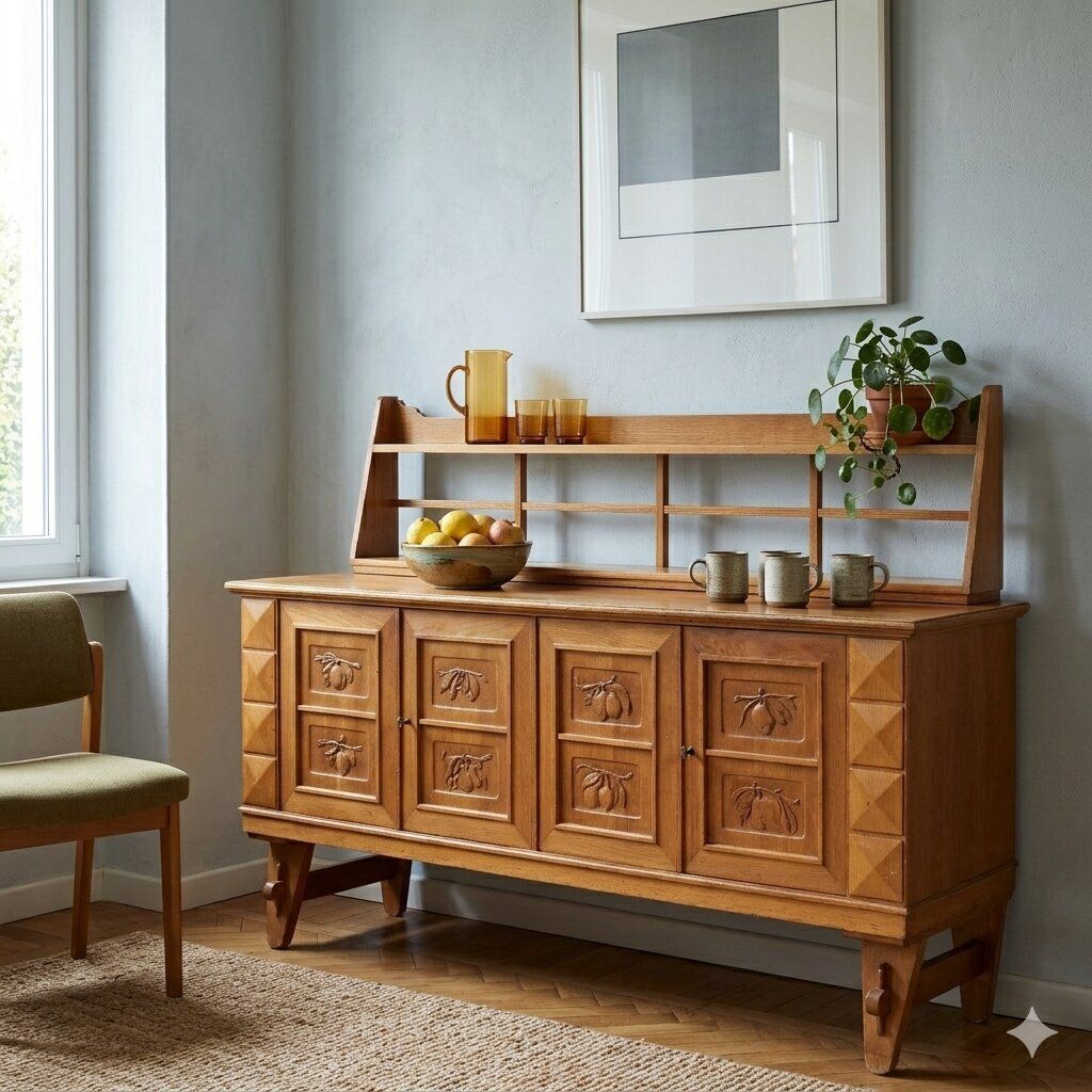 Vintage Buffet Oak Veneer Design Italy 1950s photo furniture
