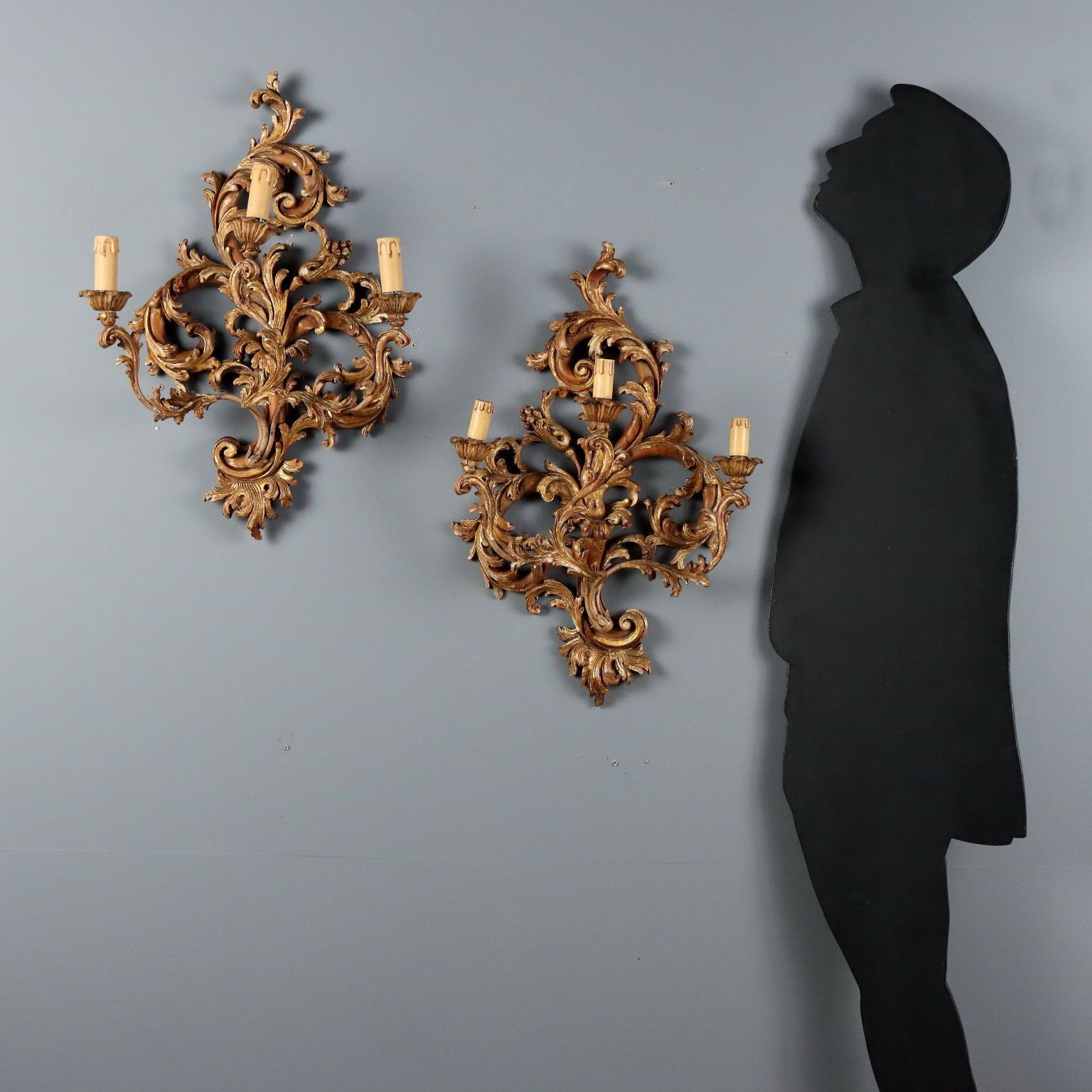 Antique Wall Lamps Lacquered Gilded Wood Italy XX Century photo furniture
