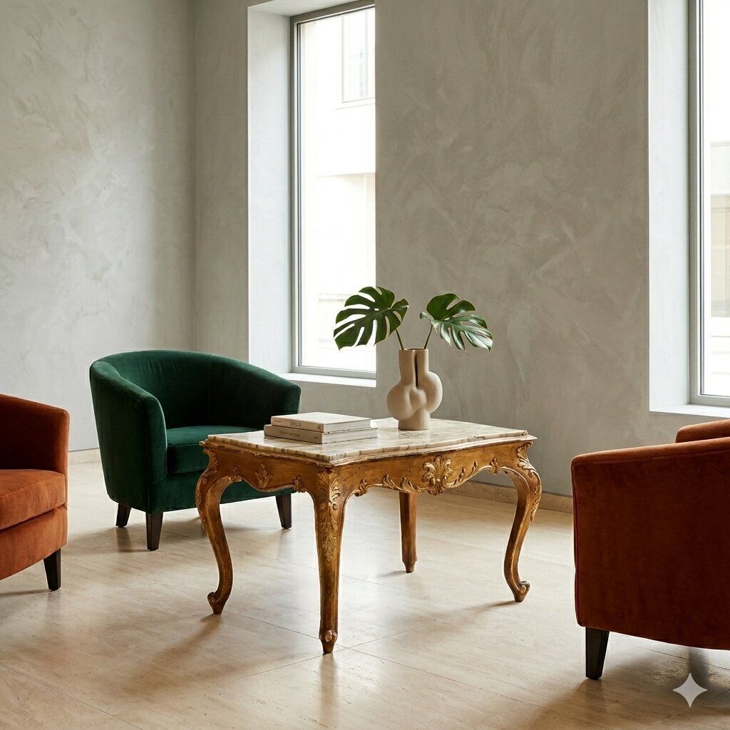 Table de style Barocchetto en sapin sculpté et doré photo furniture