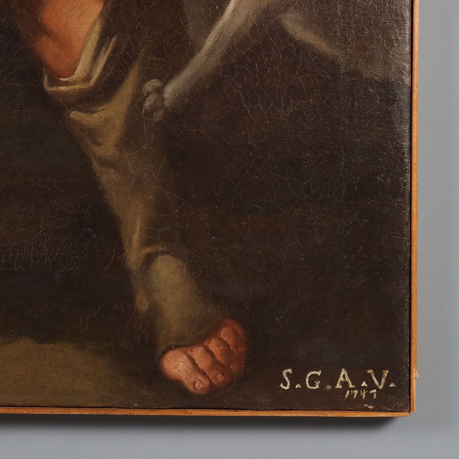 Antique Painting Religious Subject Oil On Canvas 1747 photo vintage