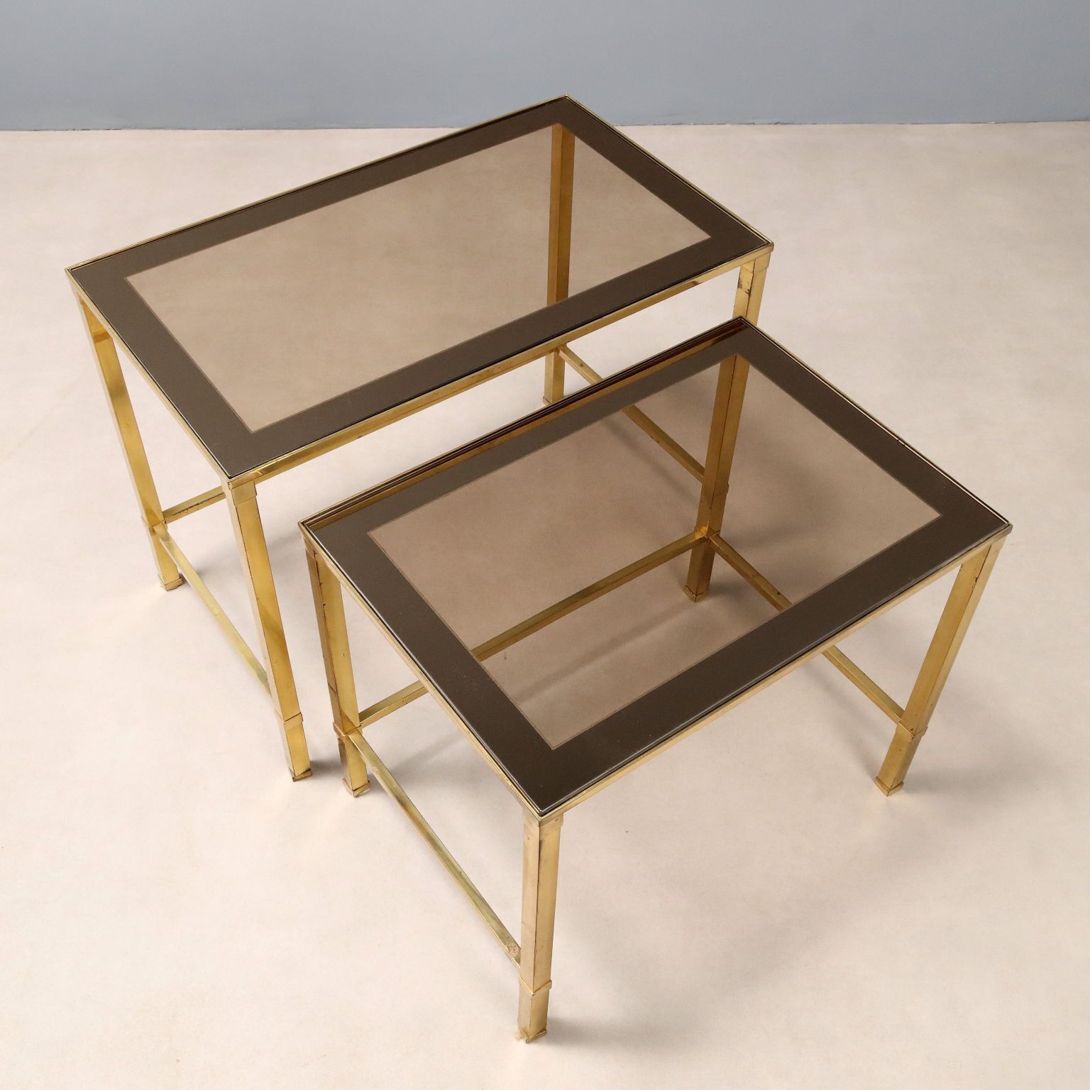 Vintage Coffee Tables Brass Smoked Glass Design Italy 1960s 70s photo vintage