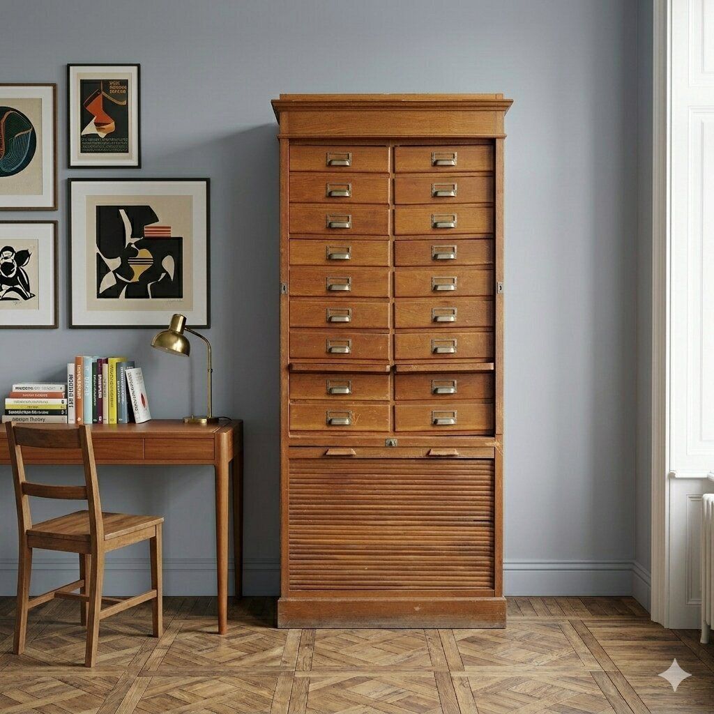 Archiefkast Art Nouveau eiken 18 lades Italië 19e eeuw photo furniture