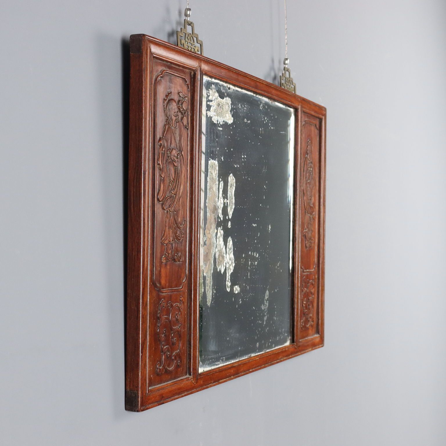 Antieke spiegel, exotisch hout, Chinoiserie-snijwerk, 19e eeuw photo Woonaccessoires