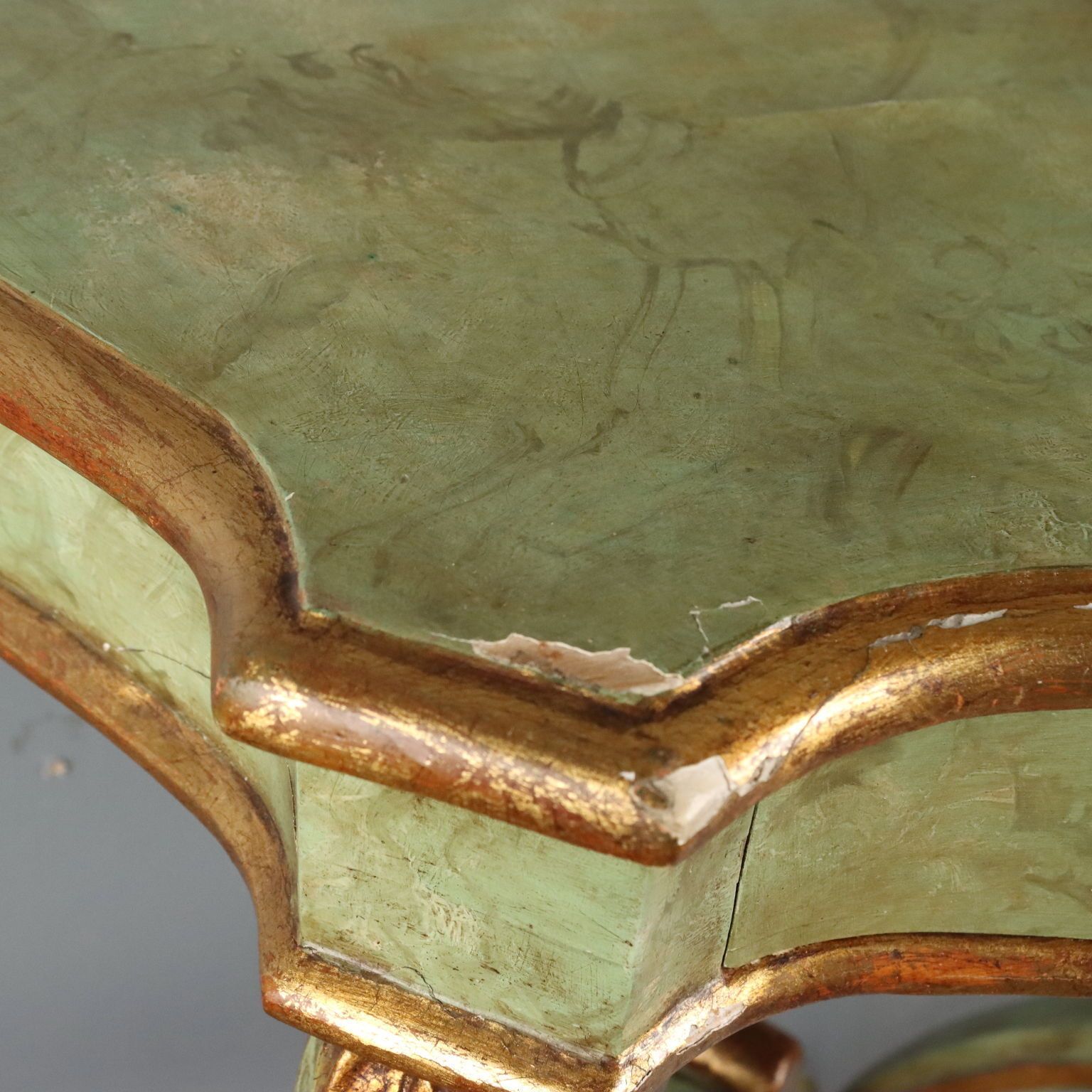 Console d'époque en sapin, forme en goutte, faux marbre, Italie, début du XXe siècle photo buy