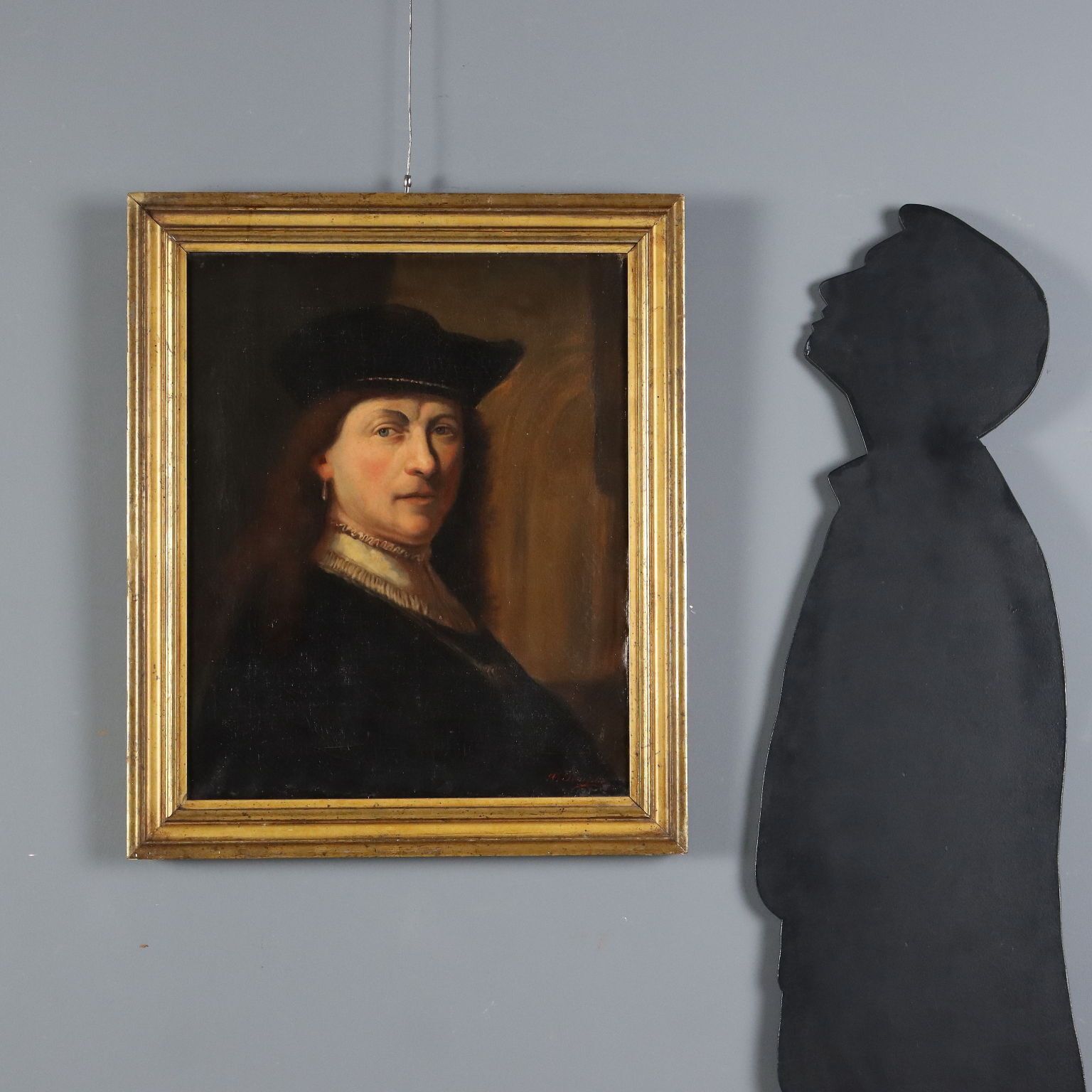 Peinture d'époque, portrait de Rembrandt, huile sur toile, XIXe siècle photo furniture