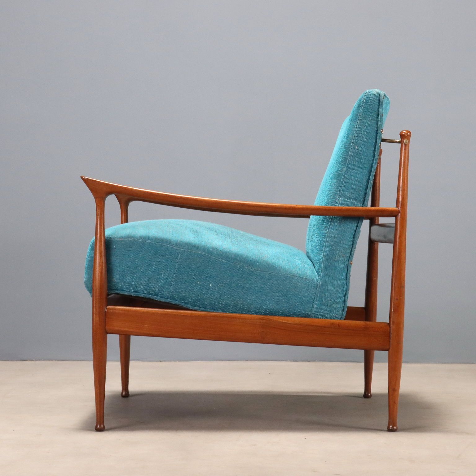 Fauteuil vintage en teck, revêtement tissu, design italien, années 1960 photo Mobilier