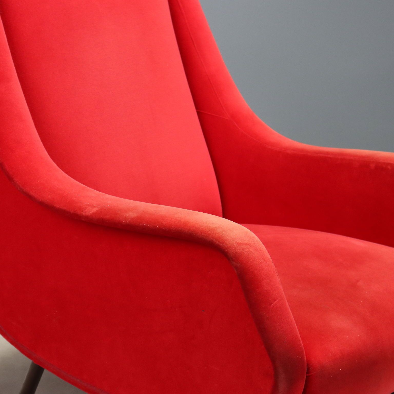 Vintage Armchair Red Velvet Enamelled Metal Design Italy 1960s photo 760.0