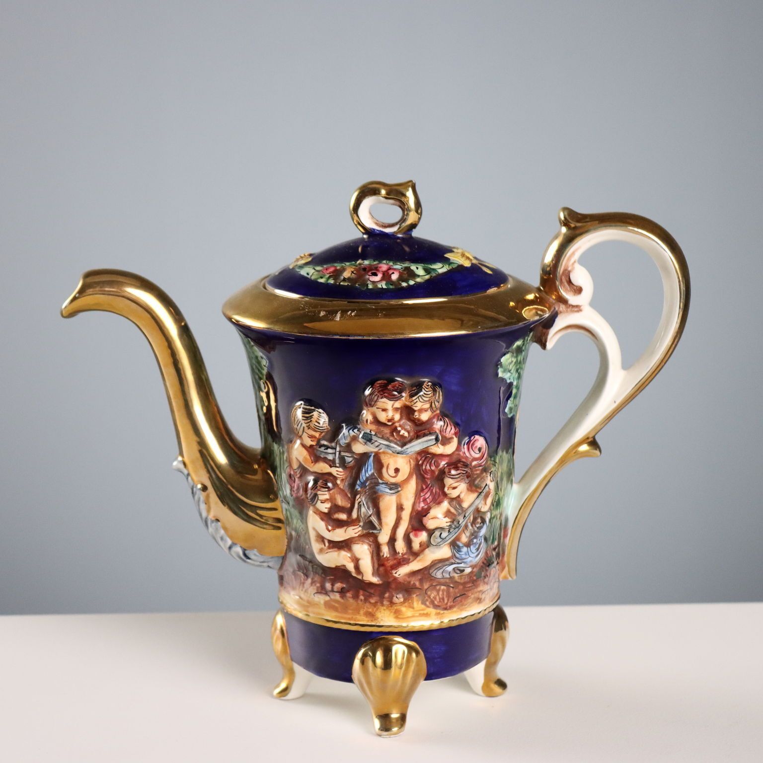 Vintage Coffee Set G.V. R. Capodimonte Ceramic Italy XX Century photo vinterior