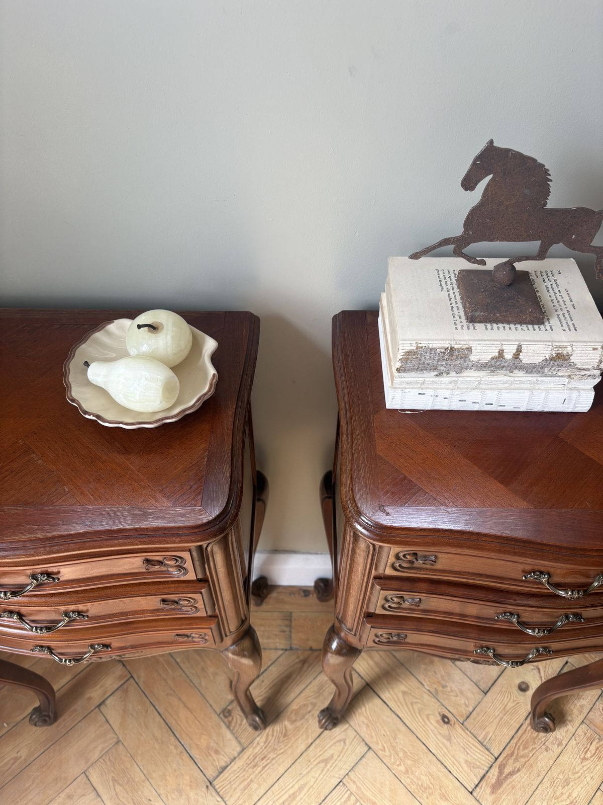 750.0 A Pair Of French Parquetry Bedside Tables photo