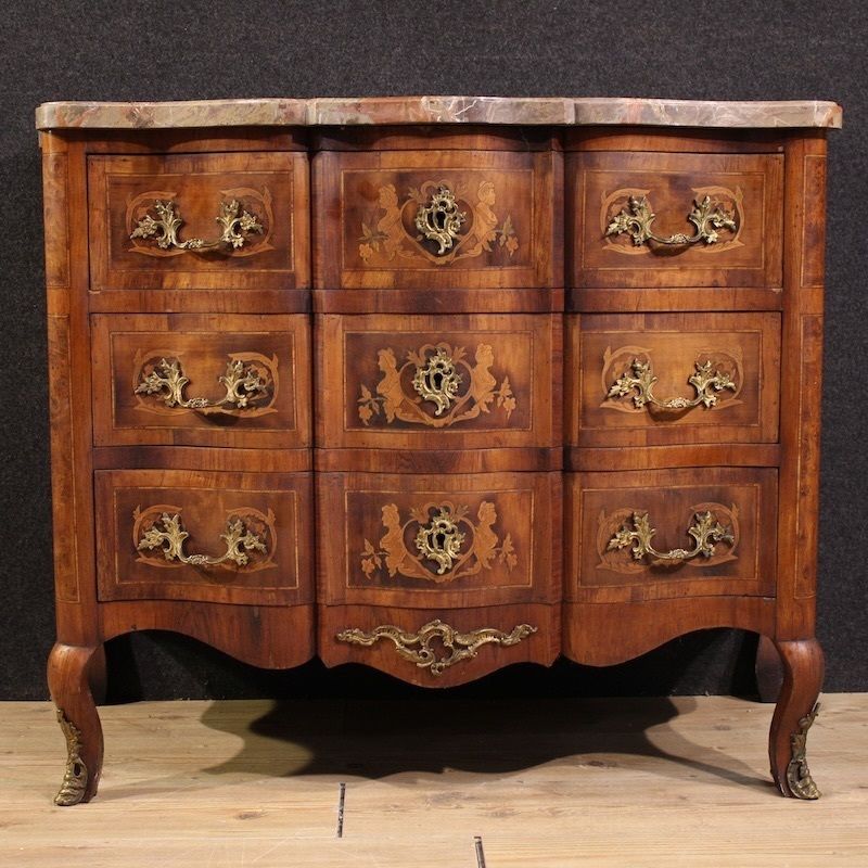 Commode française à marqueterie de style Louis XV, XXe siècle photo for sale