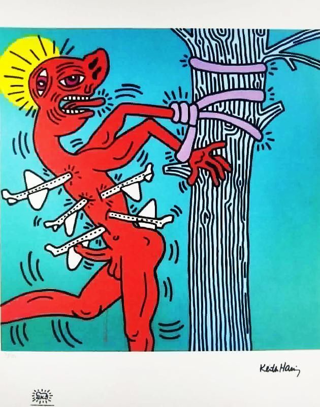 Keith Haring, gelimiteerde editie lithografie uit de jaren 1990, genummerd in potlood. photo furniture