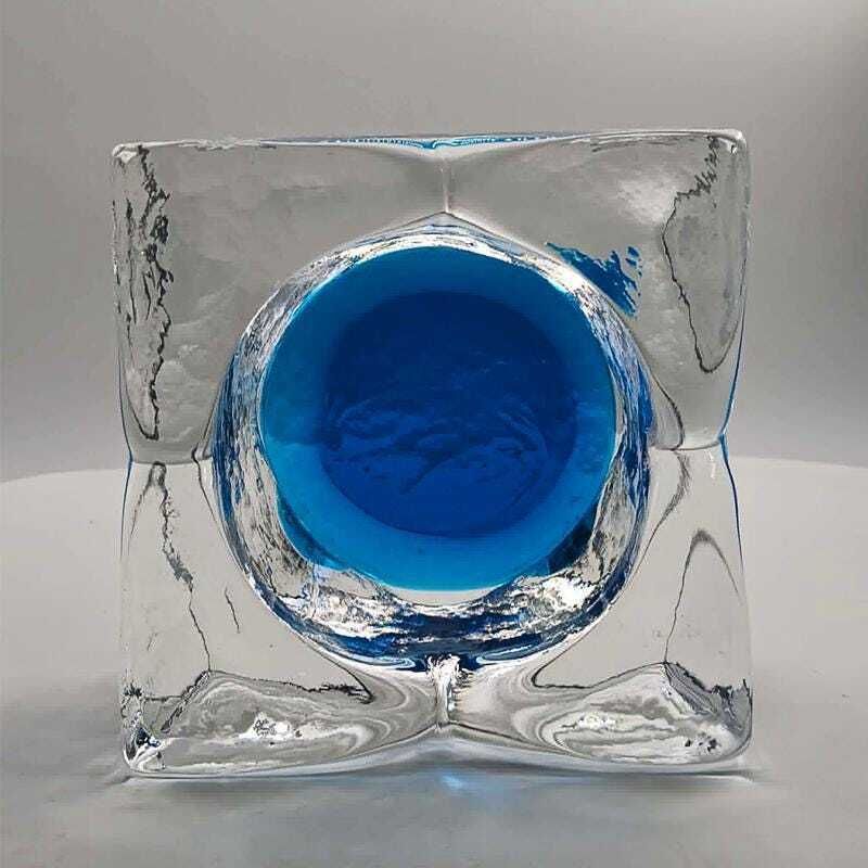 1960s Big Square Ashtray Or Catch All In Hand Worked Murano Glass With Ice Cube Effect. Made In Italy   12 Cm photo buy