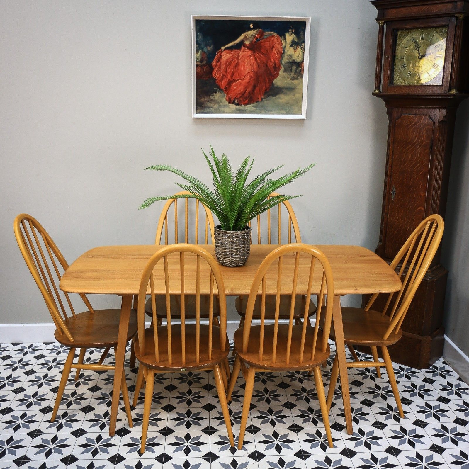 Six Ercol Quaker 365 Chairs And Ercol Plank Dinnig Table  In Elm And photo furniture
