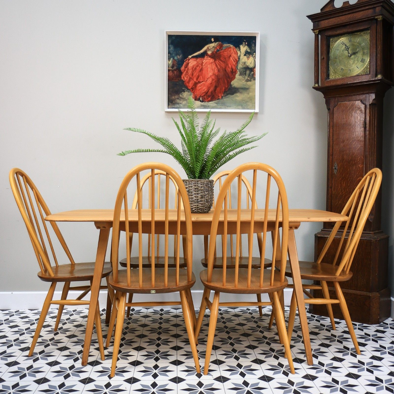 Six Ercol Quaker 365 Chairs And Ercol Plank Dinnig Table  In Elm And photo 1295.0
