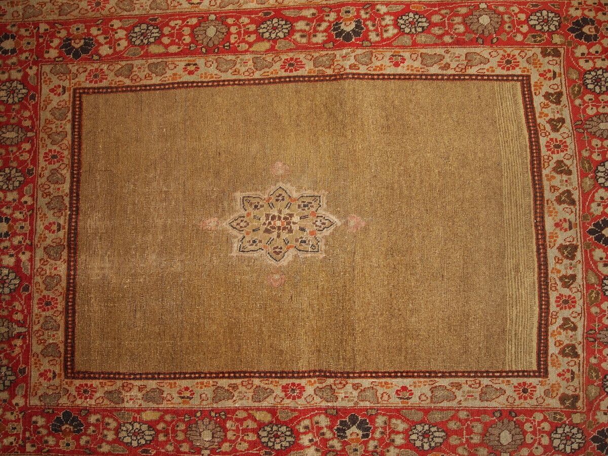 Tapis oriental fait main, 121 cm x 167 cm, laine, vers 1900, beige, rouge, brun photo Textiles