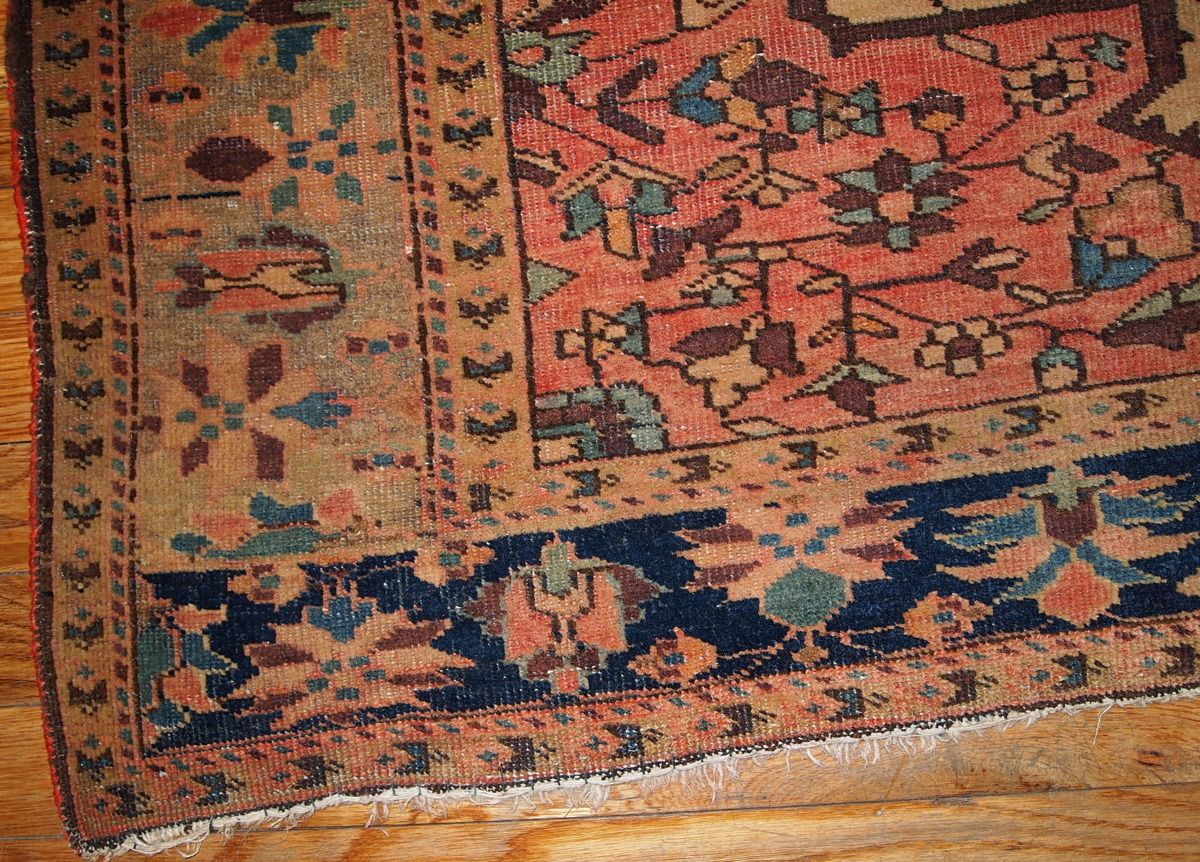 Tapis oriental fait main 131 x 204 cm, vert olive et rouge rouille, vers 1910 photo Textiles