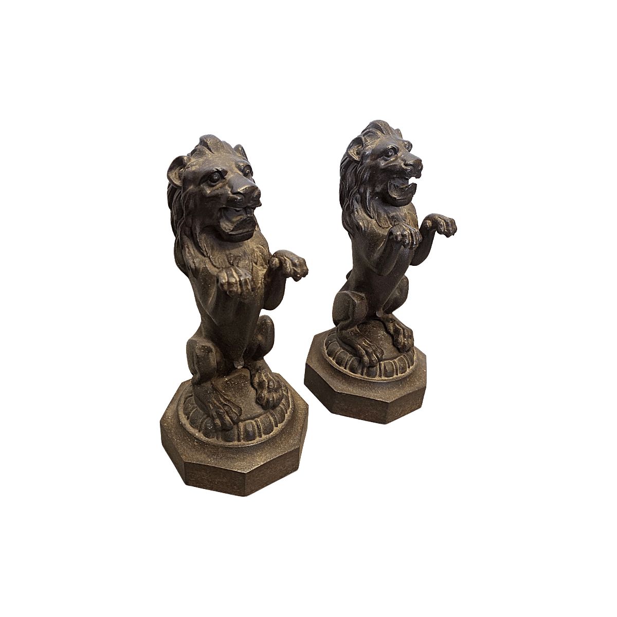 Lions en fonte sur piédestaux, époque victorienne, fin du XIXe siècle photo furniture