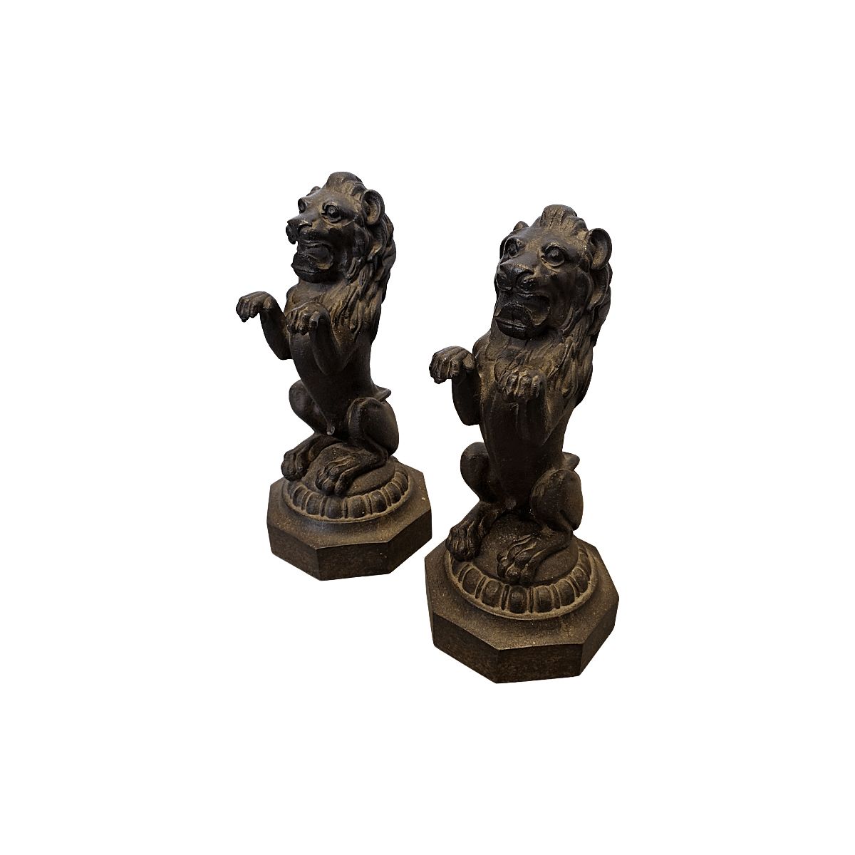 Victorian Cast Iron Lions On Pedestals, Late 1800s photo for sale