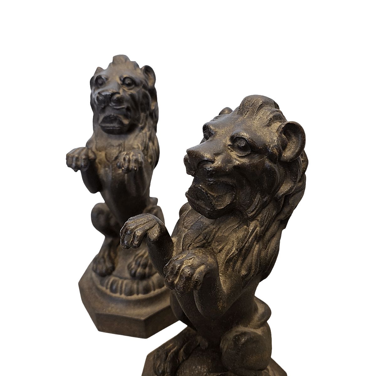 Lions en fonte sur piédestaux, époque victorienne, fin du XIXe siècle photo Décoration