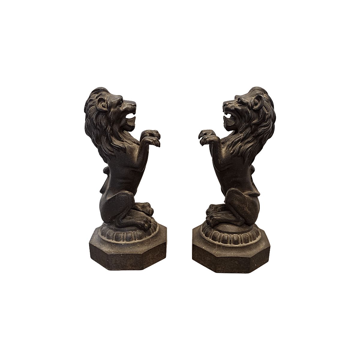 Lions en fonte sur piédestaux, époque victorienne, fin du XIXe siècle photo vintage