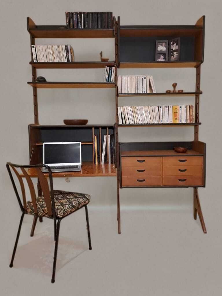 Bibliothèque sur pied Ergo avec secrétaire, scandinave mid-century, années 1960 photo furniture