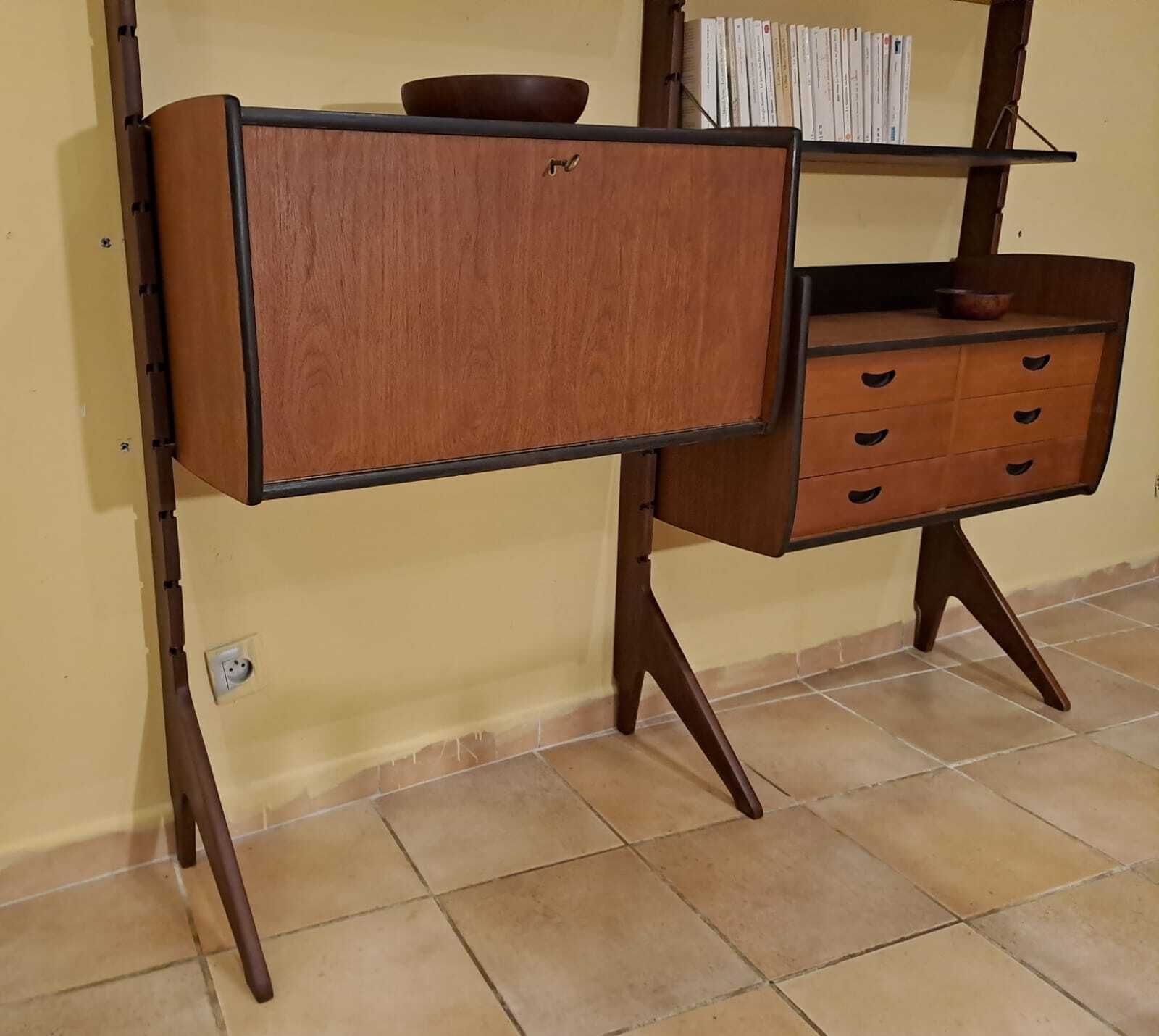 Mobilier Bibliothèque sur pied Ergo avec secrétaire, scandinave mid-century, années 1960 photo