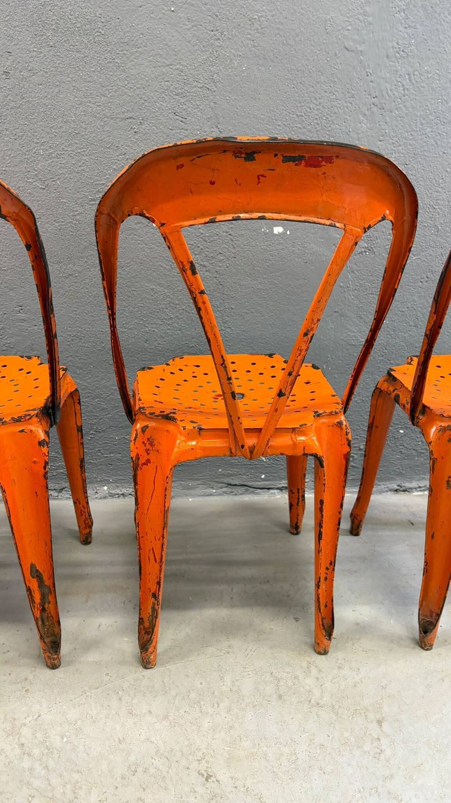 Set Of Four Industrial Metal Dining Chairs By Joseph Mathieu, Painted Steel, 1920s, France photo furniture