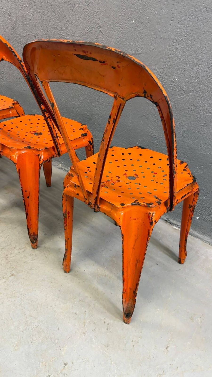 Set van vier industriële metalen eetkamerstoelen van Joseph Mathieu, geschilderd staal, jaren 1920, Frankrijk photo buy