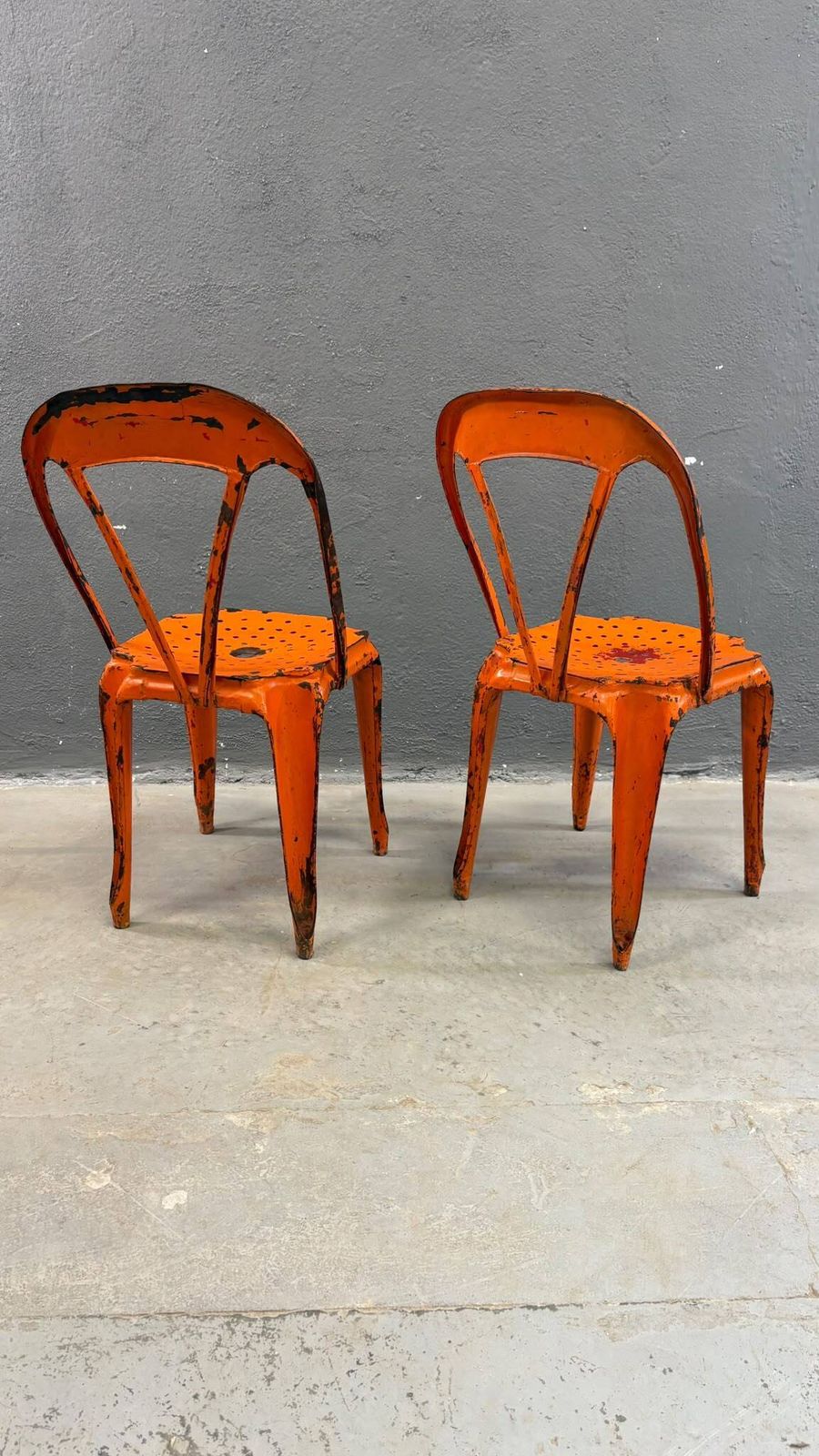 photo for sale Set Of 2 Industrial Metal Dining Chairs By Joseph Mathieu, Painted Steel, 1920s, France