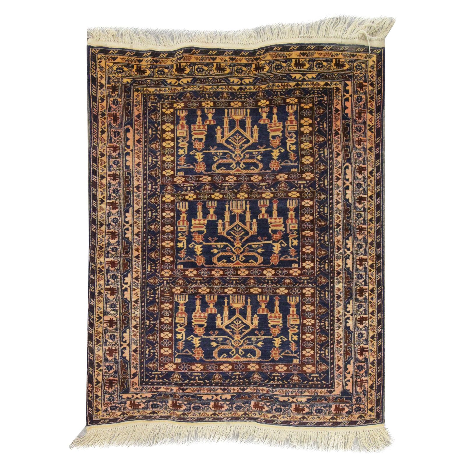 Tapis d'Orient Baluch tissé main, laine bleue, tapis de salon traditionnel