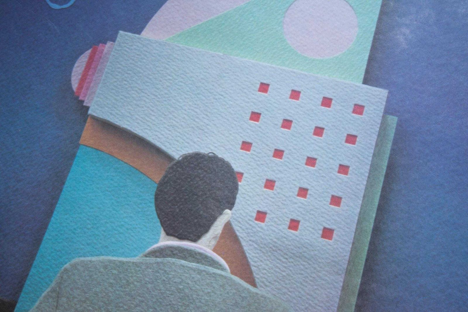 Wandkunstwerk uit de jaren '80 met telefoon – Memphis-stijl, postmodern, analoge print photo 330.0