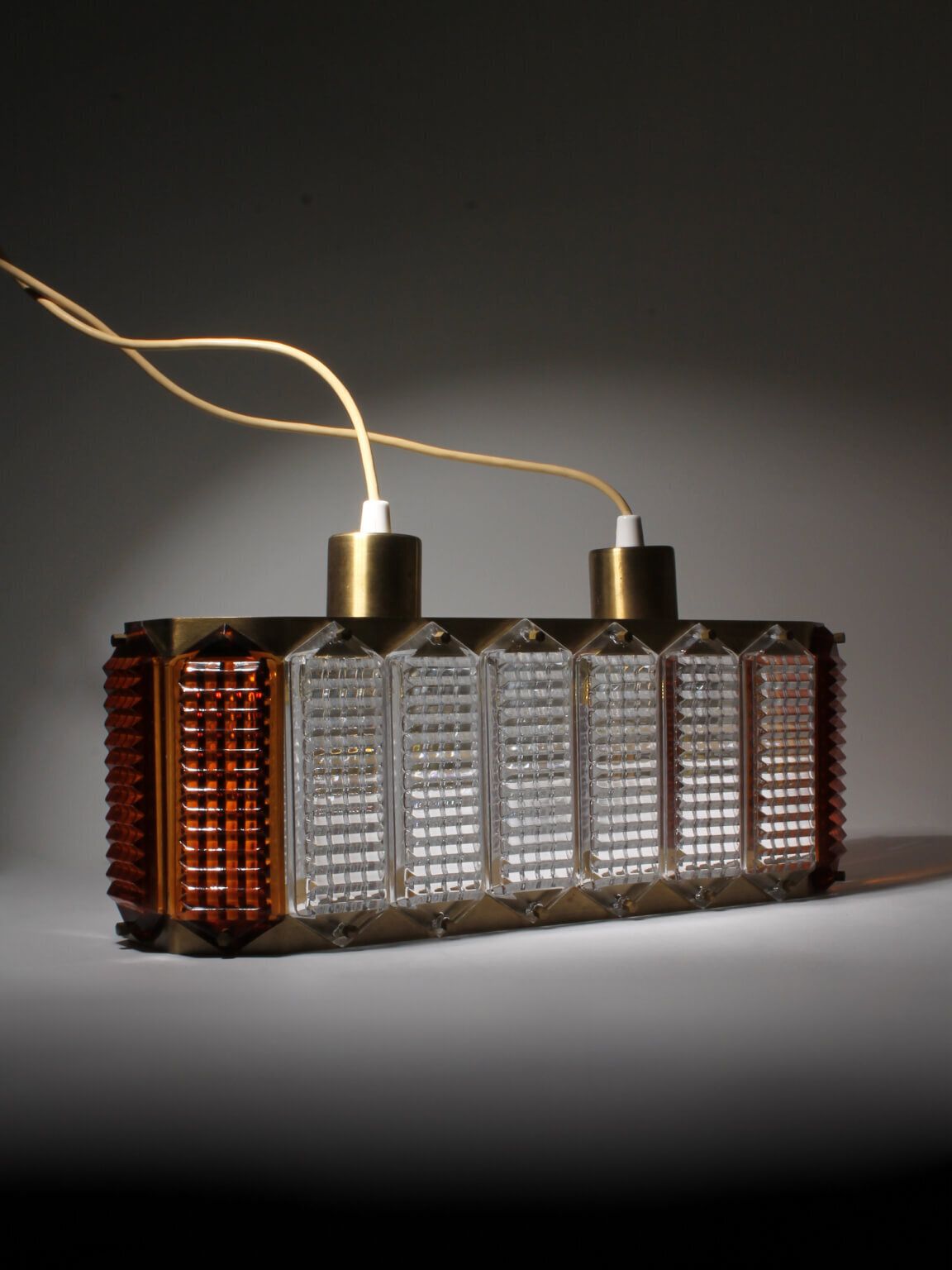 Wiktor Berndt Mid-Century Kristallen Plafondlamp met Messing, voor Flygsfors, Zweden photo vintage