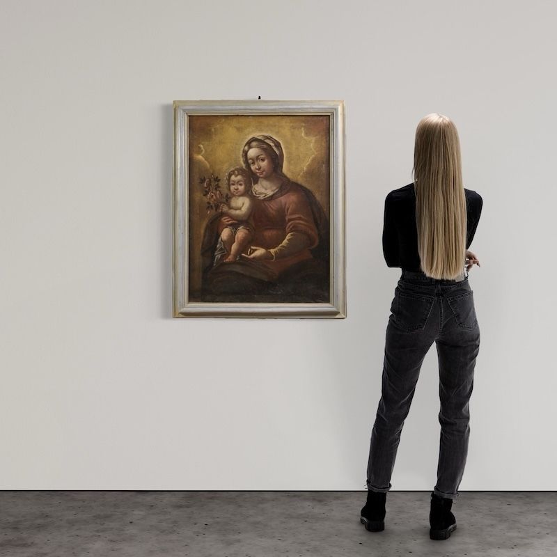 Peinture italienne d'époque, Madone à l'Enfant, XVIIe siècle photo furniture