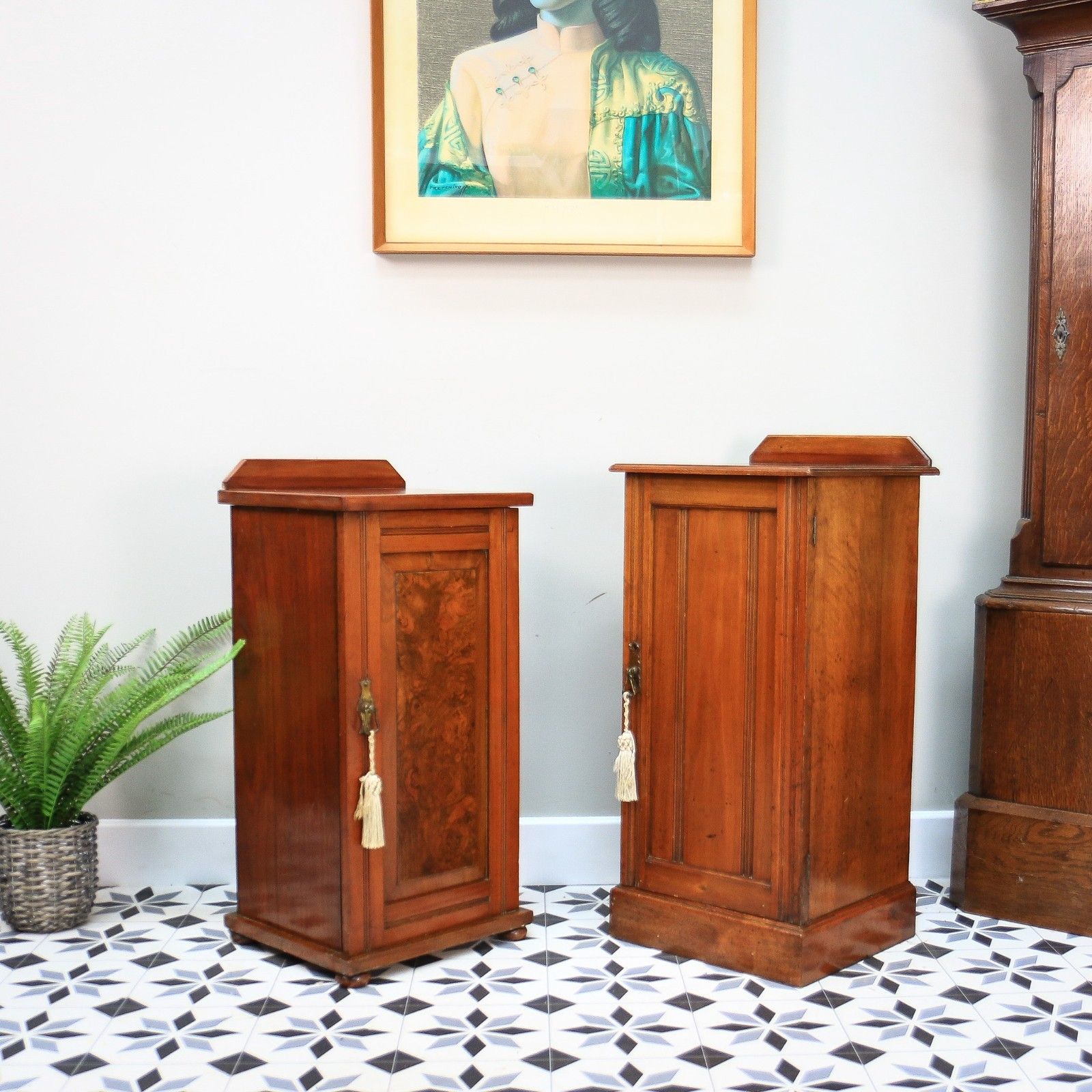 Furniture Two Bedside Cabinets Mahogany Late Victorian Early Edwardian photo