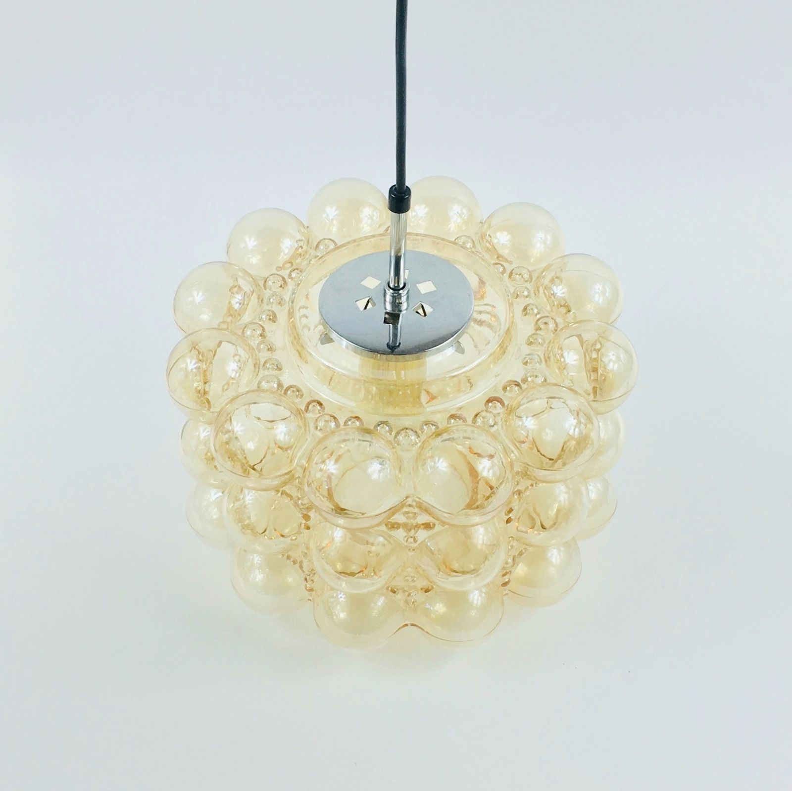 Large Mid Century Modern Amber Bubble Glass Pendant Light By Helena Tynell For Limburg, Germany, 1960s photo 475.0