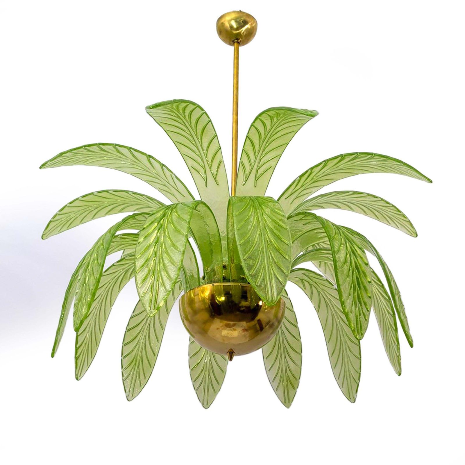 Paar Mid-Century Modern palmbladeren kroonluchters van Murano-glas en messing photo for sale