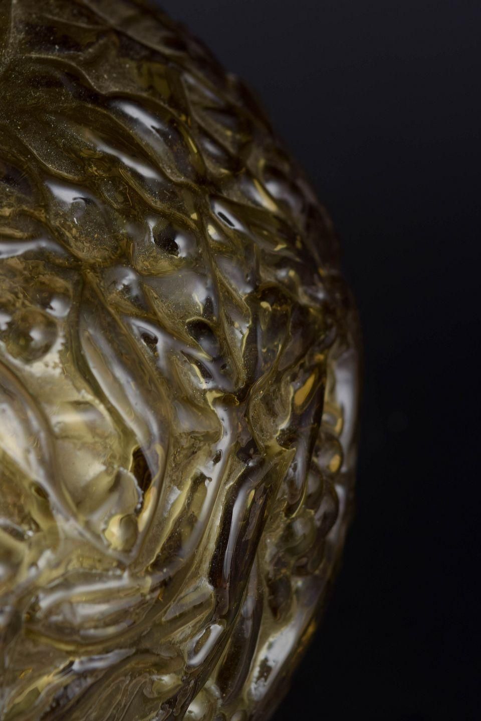 Vase In Amber Coloured Glass With Deeply Moulded Relief. France, Mid 20th C. photo for sale
