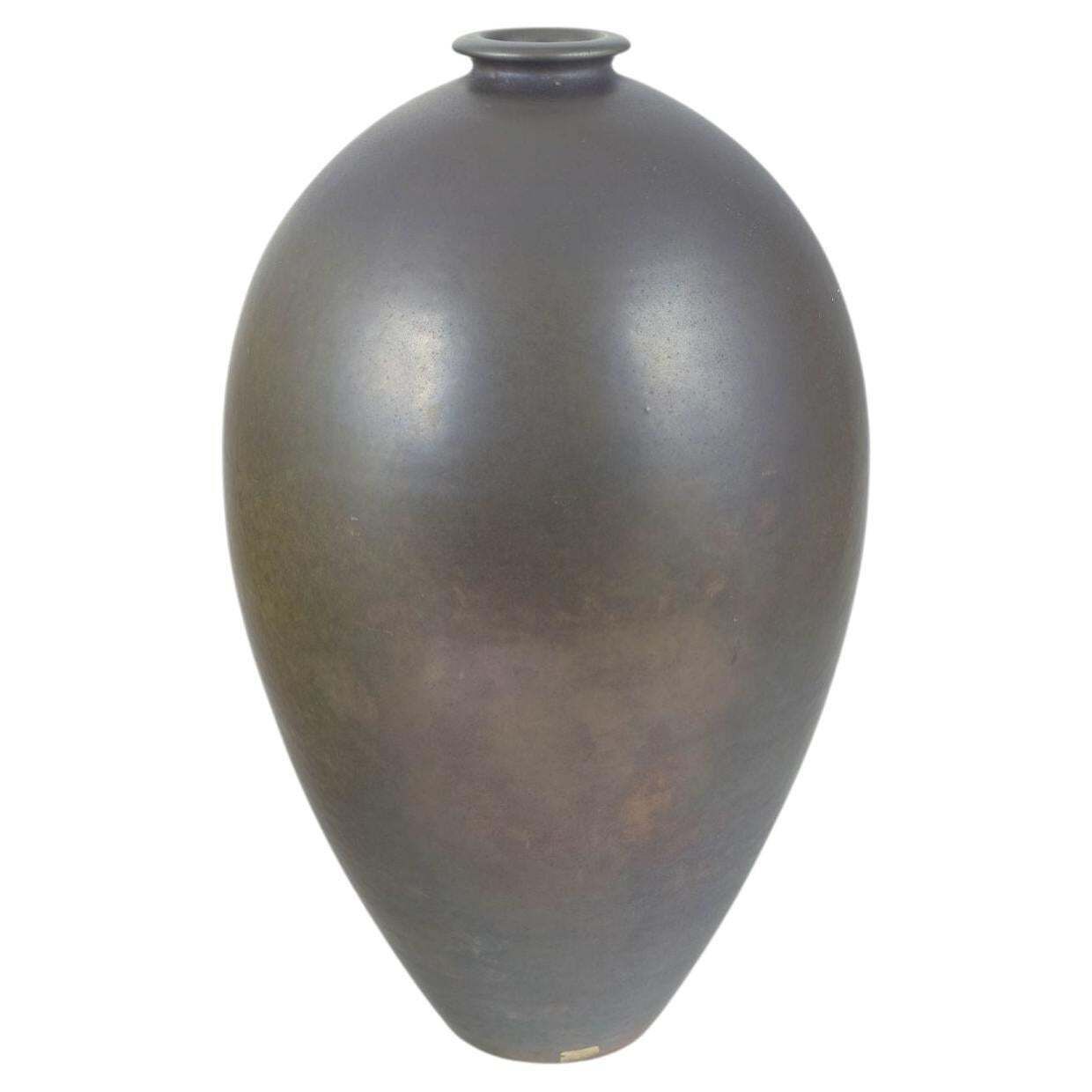 Mobach. Monumental Stoneware Vase With Deep Matte Slate Grey Surface.