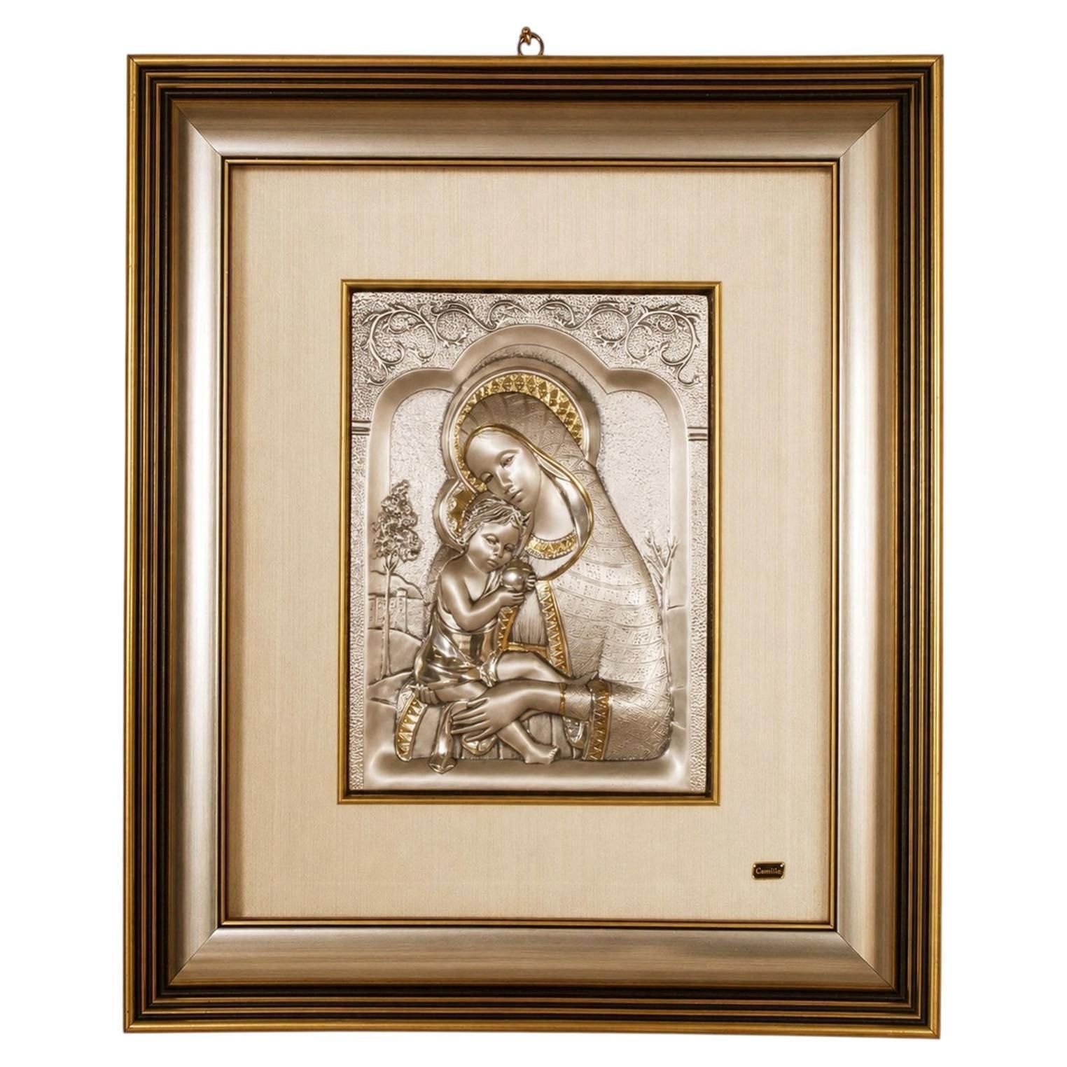 Italiaanse gedreven zilveren plaquette met Madonna en Kind, door Guerrini, zilver 925 photo furniture