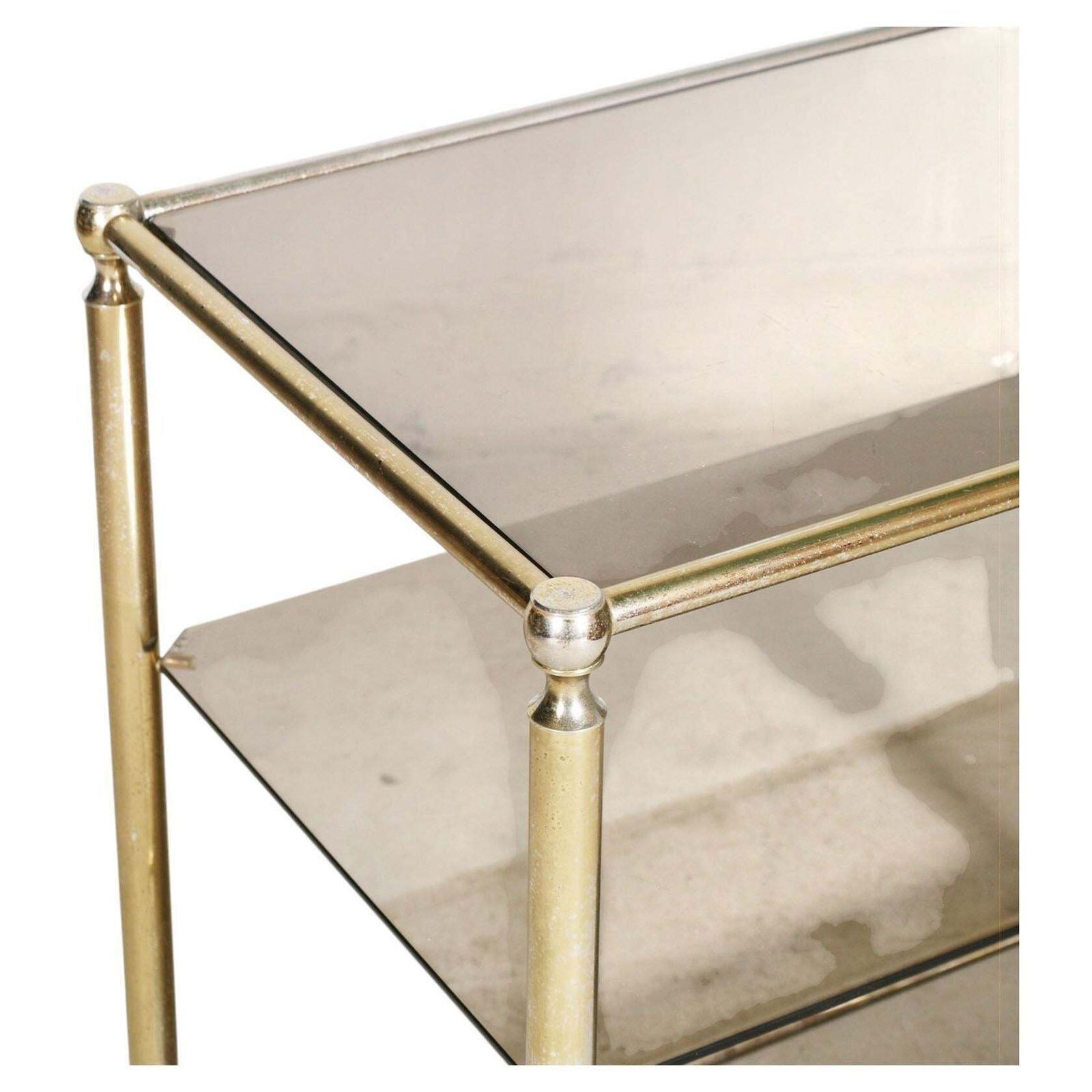 Romeo Rega Italian Brass And Smoked Glass Three Tier Bar Cart, 1970s photo furniture