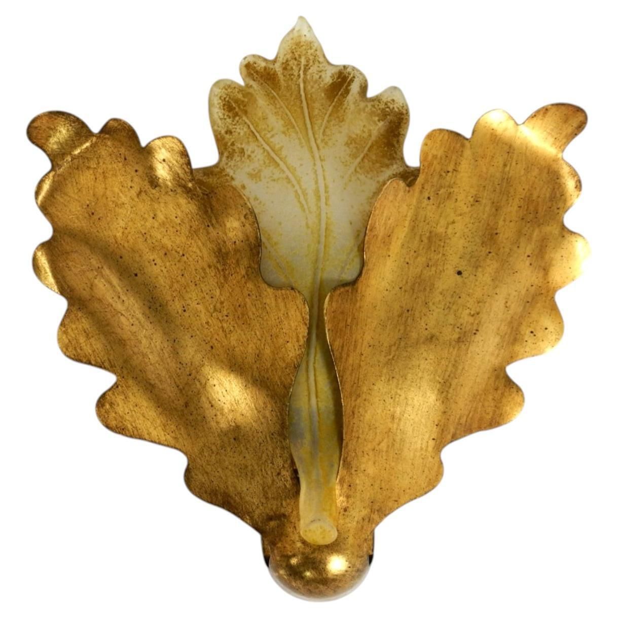 Beautiful, Rare Gold Plated Glass And Metal Wall Lamp By Banci Firenze, Italy