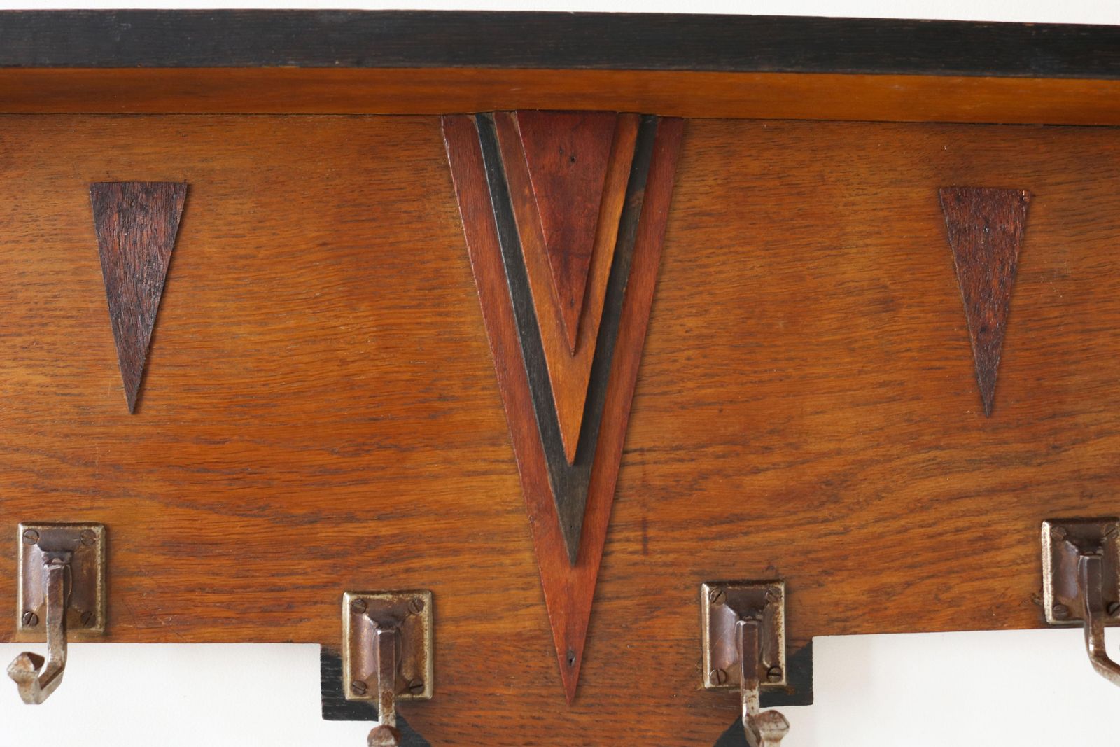 Antique Dutch Art Deco Amsterdam School Coat Rack 1920 Oak Hat Rack photo vinterior