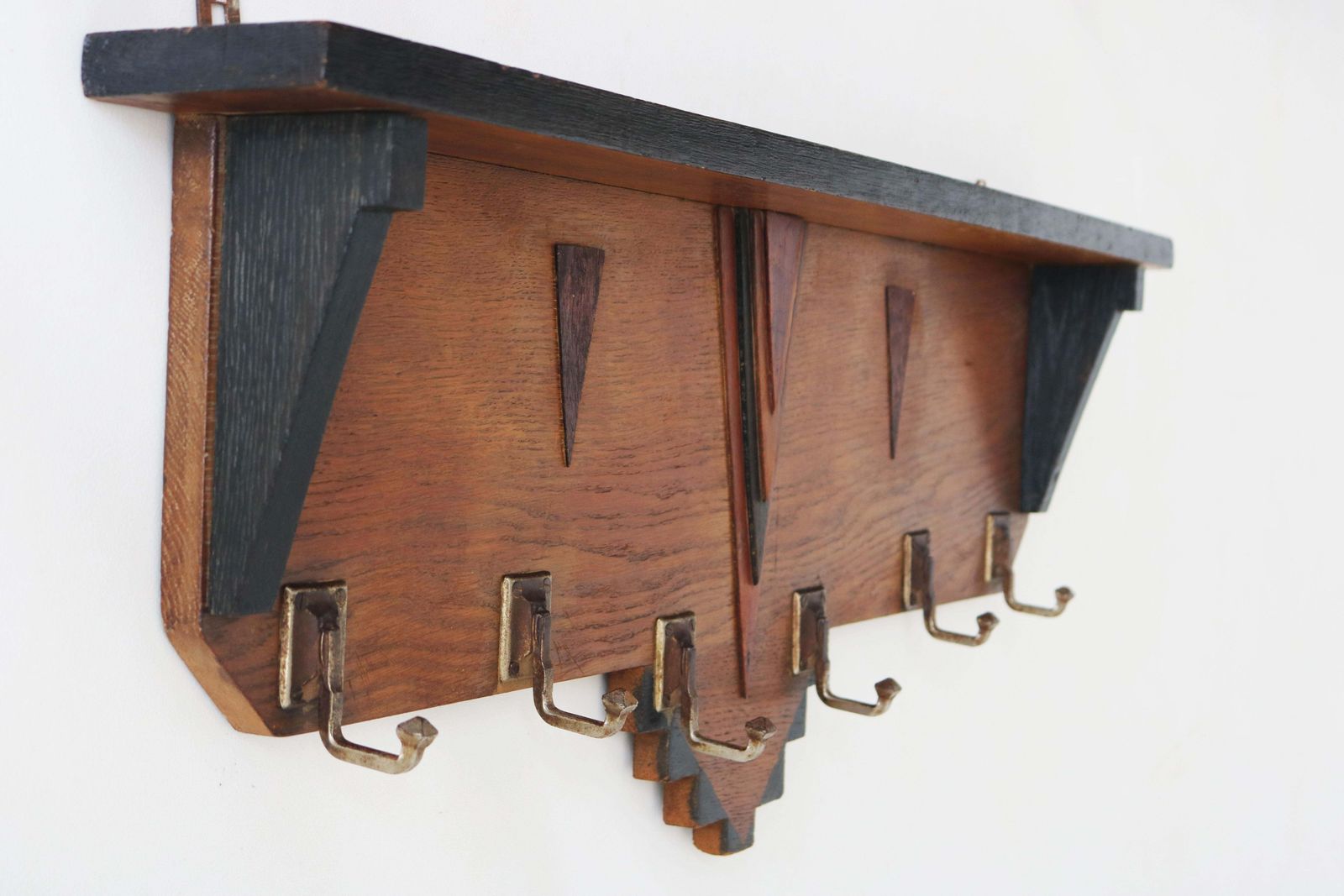 Porte-manteau d'époque Art déco, école d'Amsterdam, en chêne, 1920 photo vintage